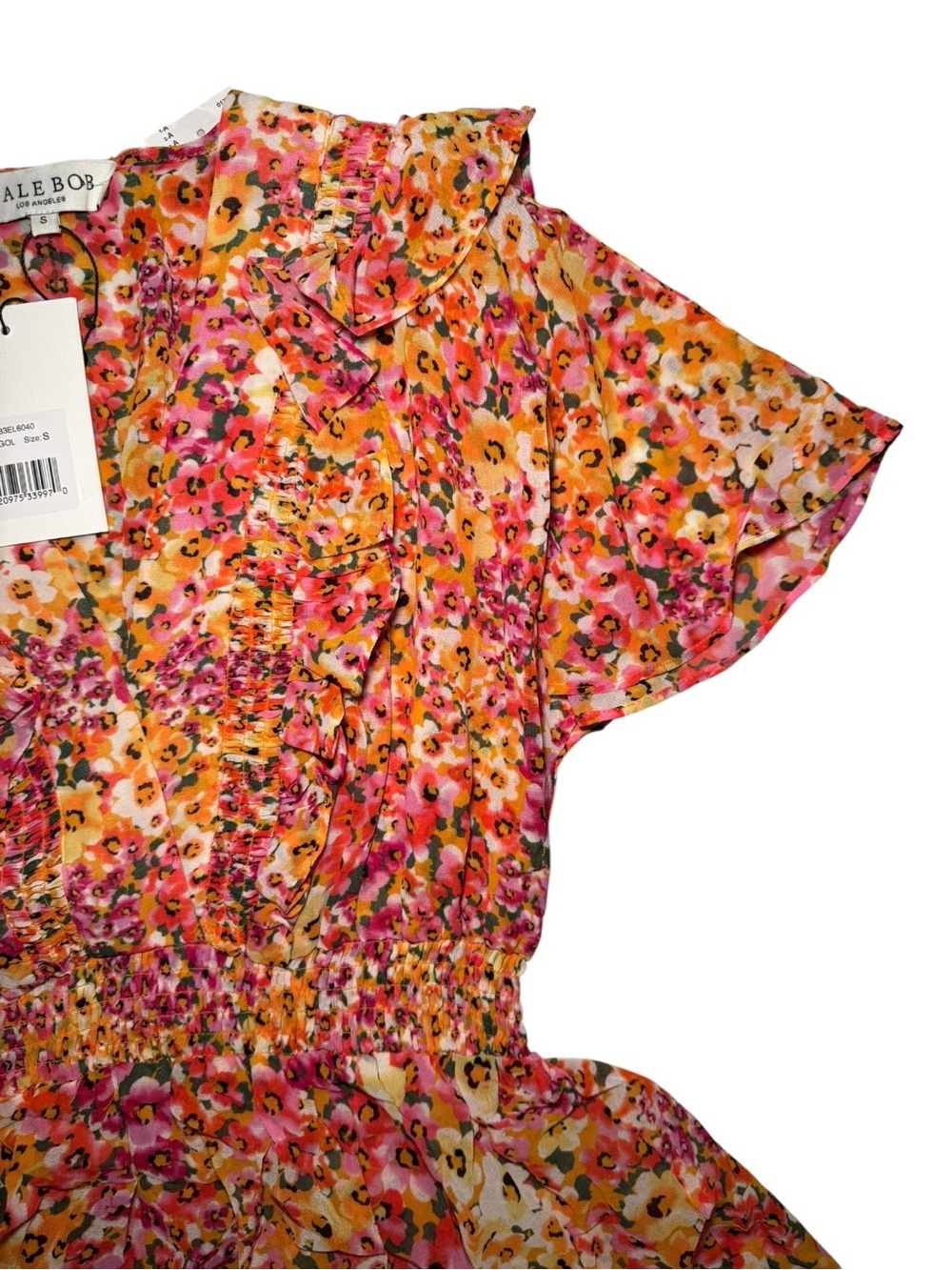 Hale Bob Sania Tiered Chiffon Maxi Dress Floral Ruffle Smocked Size S NWT - Picture 5 of 10